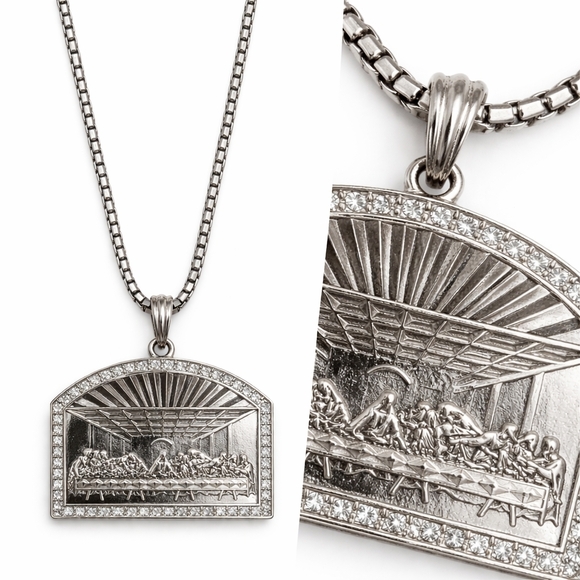 🚨 ZAY SOS🚨 Last Supper Necklace Or Basketball All With 34” Box Chain NWT - Picture 8 of 14